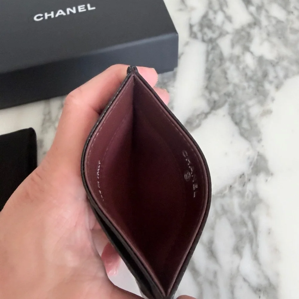 Chanel Card Wallet Black Caviar Quilted Silver CC Logo AP0215Y33352
